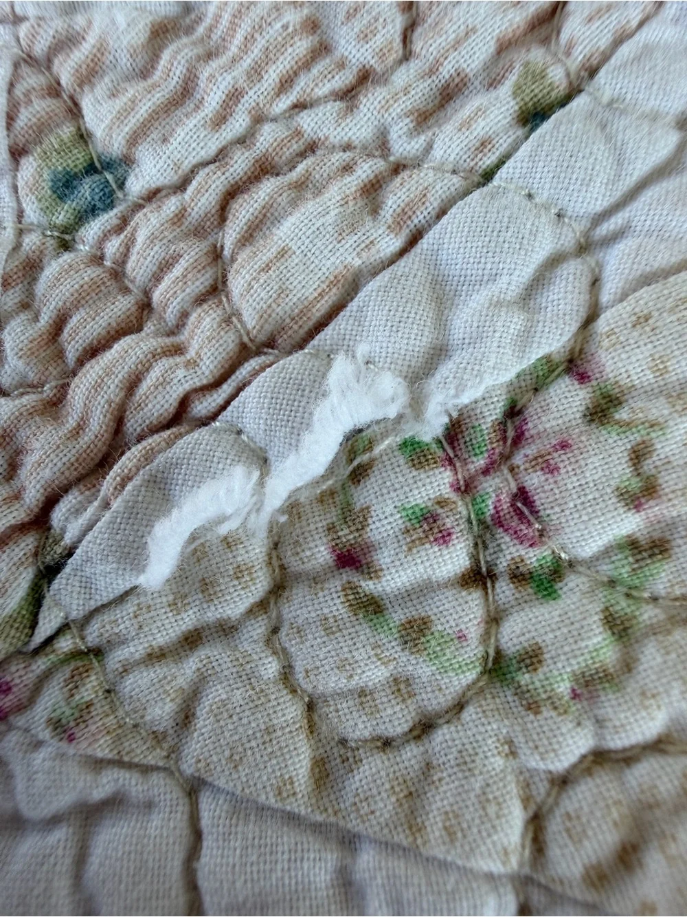 VTG 90s Sunflower Dresden Plate Quilt Green Pink Soft Country Floral 86x100 READ